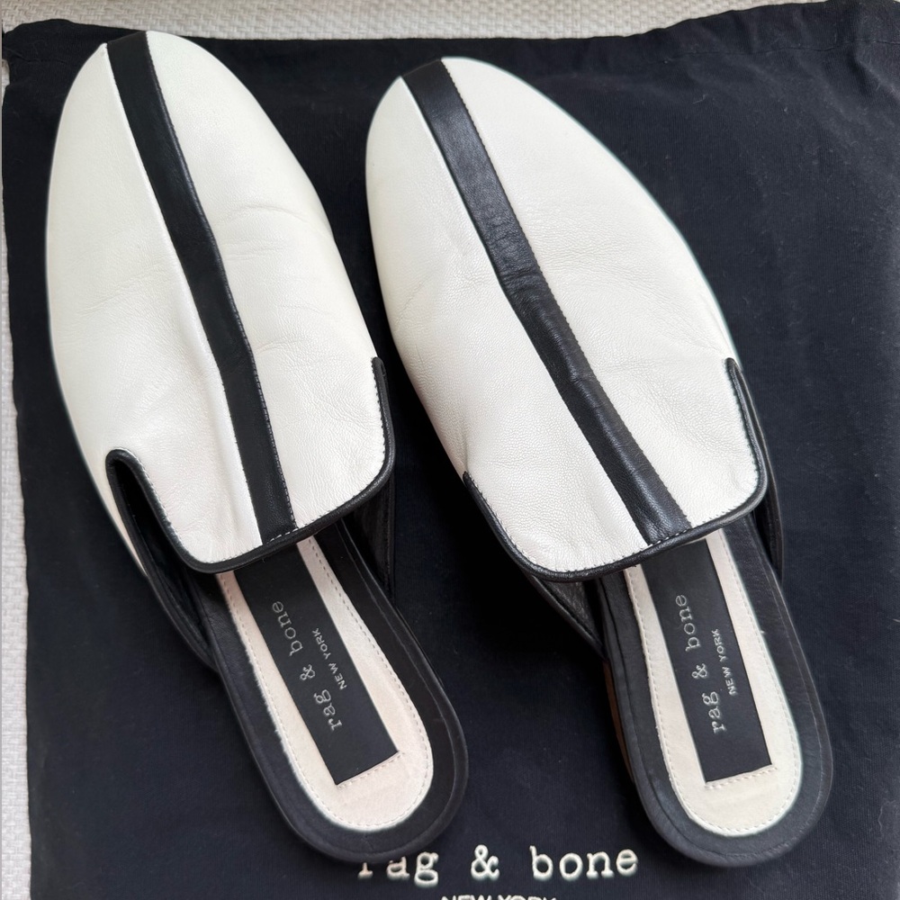 Rag & Bone White and Black Leather Mules